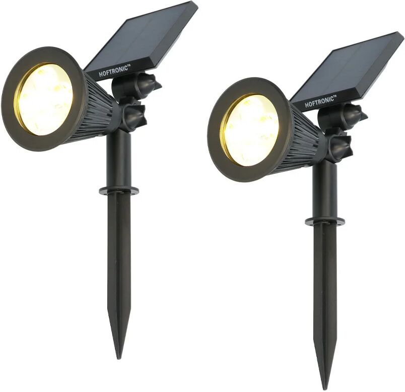 HOFTRONIC™ 2x Bend LED Gartenstrahler - Solar Gartenbeleuchtung - 3000K warmweiß - IP65 wasserdicht - Gartenstrahler mit Erdspieß - Keine Kabel erforderlich