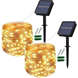 Solar String Lights Udendørs, 2 Pack 100 LED Solar Garden Lights Vandtæt 12M/40Ft 8 Modes til Patio Yard Party Bryllup (varm hvid)