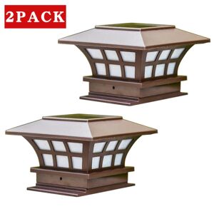 Udendørsbelysning Solcellelys til stolpehætter, udendørs LED terrassebelysning til træstolper, sæt med 2 kølige hvide vandtætte hegnslys