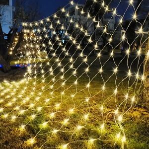 Net String Lights, 192 LED Net String Lights 3M x 2M 8 lägen Energi Vattentät, Dimbar for julbröllopsfest i soveværelset Hemmaträdgård, Varmvit