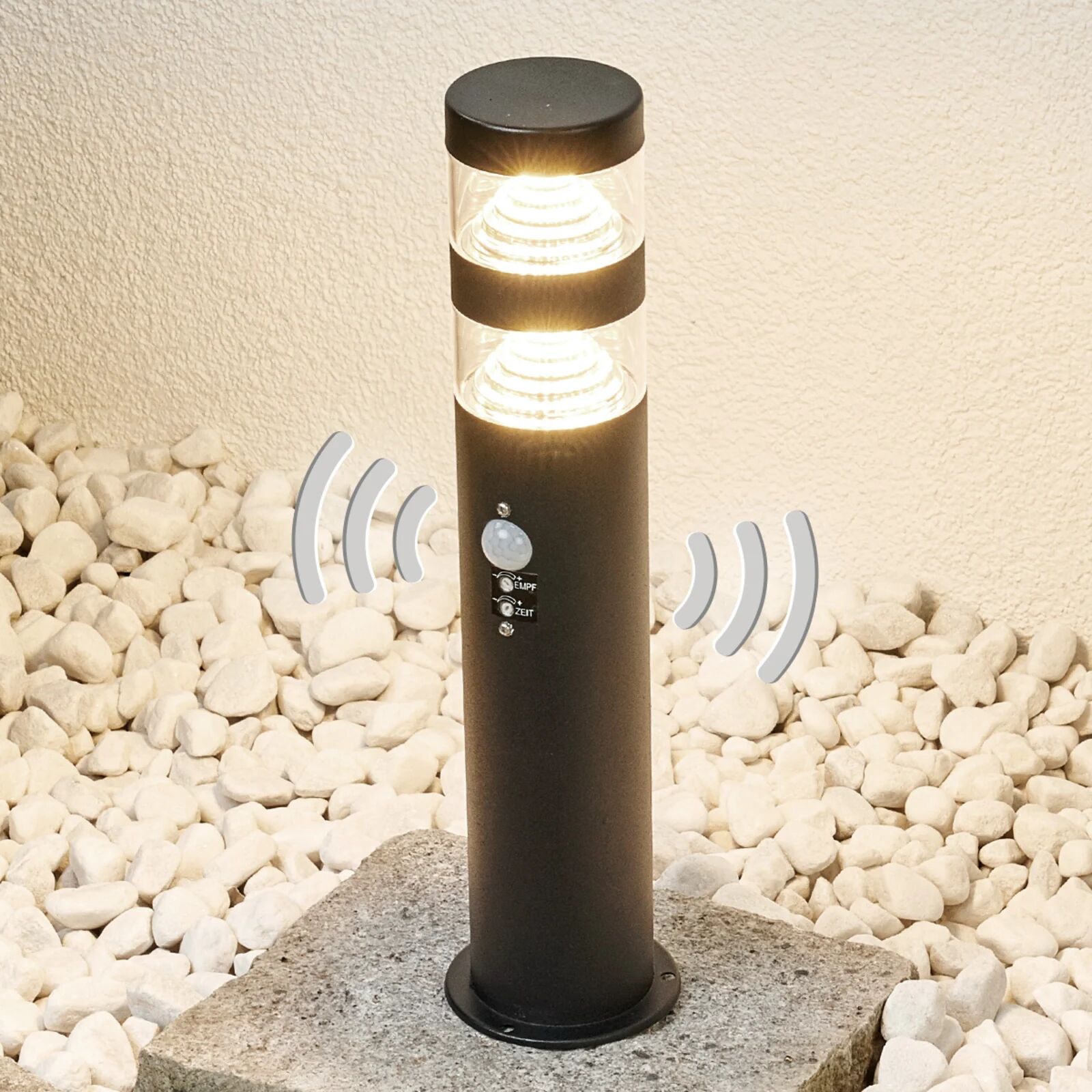 Lindby LED-sokkellampen Lanea af rustfrit stål med sensor