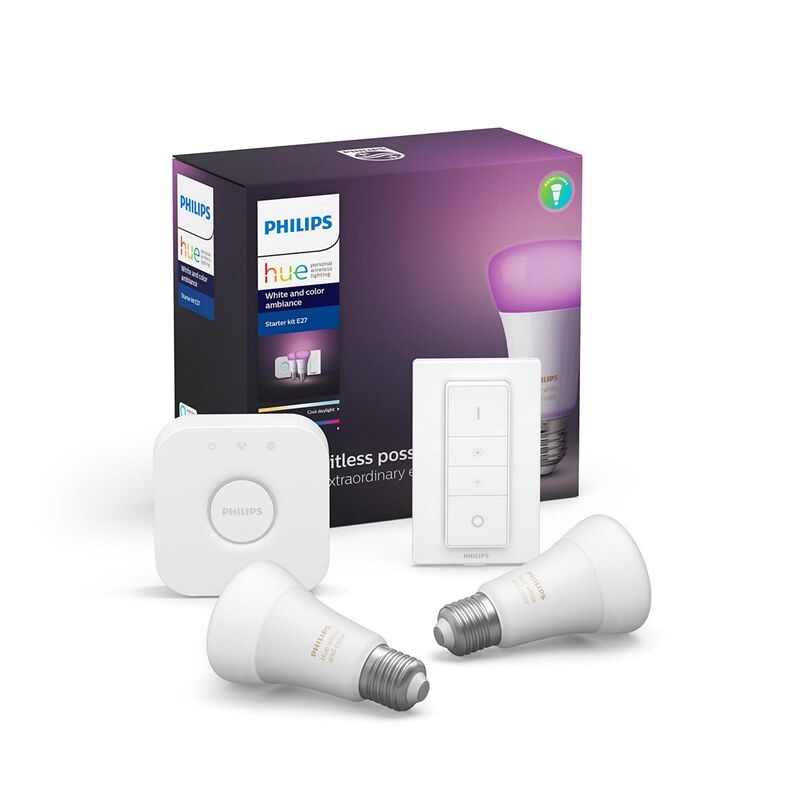 Philips Hue White And Color Ambiance Start Sæt E27 Med 2 Pærer, Switch Og Bridge