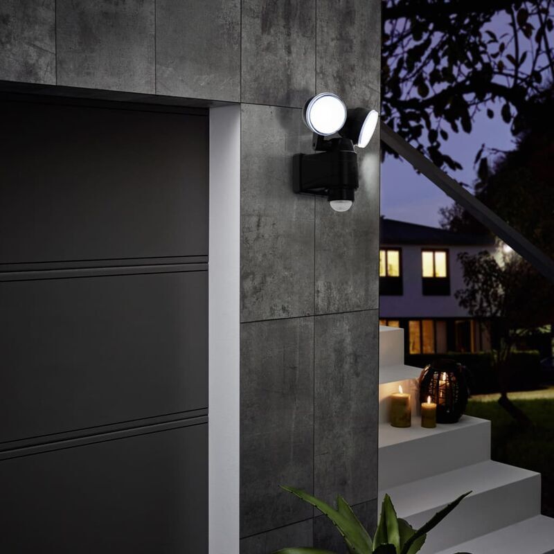 EGLO Lámpara LED de pared de jardín con sensor Casabas negro 2x3,75 W