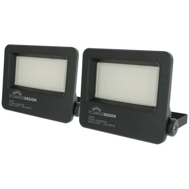 ECLAIRAGE DESIGN Lote de 2 reflectores LED para exteriores 30W Alto brillo 2700 lúmenes