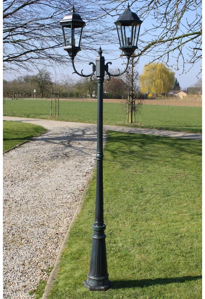 vidaXL Farola de jardín 2 brazos 230 cm verde oscuro/negro aluminio