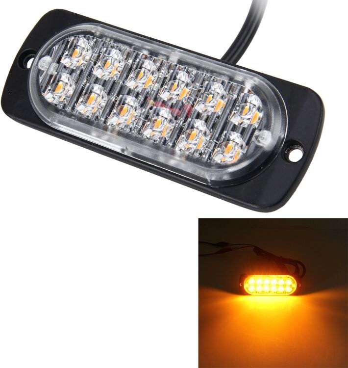 Tarvike DC 12V-24V 6W 12xLED SMD-2835 17 flash-kuvio, 3 riviä, auton varoitusvalo (Kullanruskea)