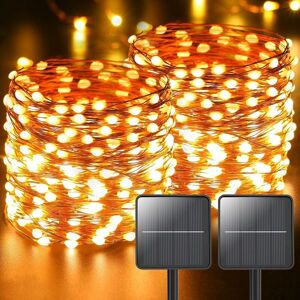 2 Pcs Guirlande Lumineuse Exterieure Solaire, 12m 120 led Ruban Guirlande led Solaire Exterieur 8 Modes étanche Fil Cuivre Décoration Lumière pour Jardin Terrasse Maison Noël Mariage Fei Yu - Publicité