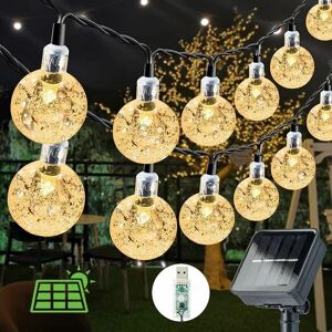 Guirlande Lumineuse Extérieur Solaire,7M 50LED Guirlande Solaire Extérieure Étanche IP65 8 Modes Guirlande Lumineuse Solaire & USB, pour Noël, Fête, Jardin, Terrasse, Balcon, Arbres, Mariages - Publicité