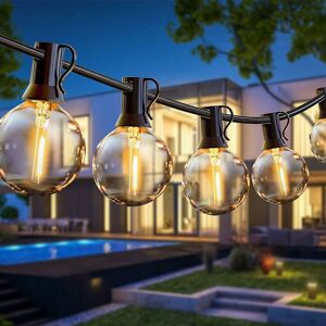 QIYAO Guirlande Lumineuse Exterieure, 7.6M Guirlande Guinguette Extérieur avec G40 12 Plastique led Ampoules, IP45 Étanche Guirlande led Lumière Deco Jardin Fête Terrasse Mariage, Blanc Chaud - RWGuirlande - Publicité