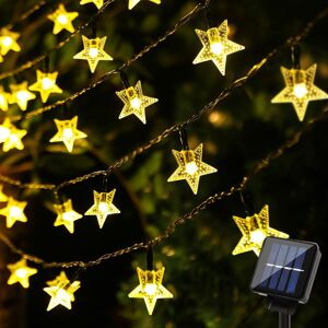 BEIJIYI Guirlande lumineuse solaire d'extérieur, 50 led 7 m, étanche, en forme d'étoile, pour Thanksgiving, décoration de Noël, convient pour chambre à coucher, jardin, terrasse (blanc chaud) - Publicité
