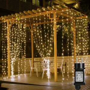 INEASICER Rideau Lumineux Guirlande Rideau Lumineux led Lumière Blanc Chaud, 8 Modes d¡¯Eclairage pour Decoration Mariage, Balcon, Terrasse, Chambre, Interieur, Exterieur 3m×2m - Publicité