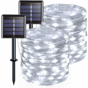 GOTRAYS Lot de 2 guirlandes lumineuses solaires à étanches pour extérieur, blanc avec 8 modes, fil de cuivre pour arbre, jardin, cour, terrasse, fête de mariage, décoration de Noël,22 mètres 200 led - Publicité