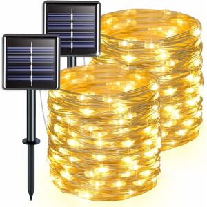 GOTRAYS Lot de 2 guirlandes lumineuses solaires à led étanches pour extérieur blanc chaud, avec 8 modes, fil de cuivre pour arbre, jardin, cour, terrasse, fête de mariage, décoration de Noël,22 mètres 200 l - Publicité