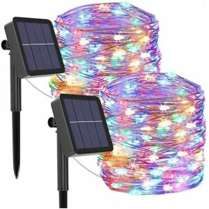 BEIJIYI Lot de 2 guirlandes lumineuses solaires colorées pour extérieur, 12 m, 120 led, 8 modes, guirlande lumineuse solaire étanche, fil de cuivre, éclairage décoratif pour maison, jardin, terrasse,fête - Publicité