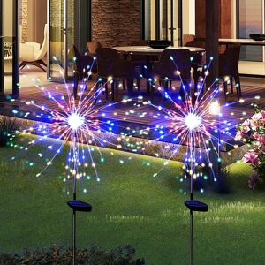 Lot de 2 lampes solaires de jardin étanches pour l'extérieur, feux d'artifice à énergie solaire, 120 LED scintillantes, lumières extérieures solaires - Publicité