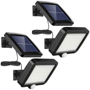 GALOZZOIT Lot De 2 Lampes Solaires D'Extérieur 56 Led Avec Détecteur De Mouvement, Étanchéité Ip65, Angle D'Éclairage 120°, Applique Murale Solaire Pour Jardin Avec Câble De 5 m - Publicité