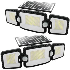 Lampes solaires d'extérieur, projecteurs étanches IP65, 3 têtes d'éclairage 7300LM 305 LED projecteur de sécurité réglable avec 2 détecteurs de mouvement pour jardin, garage (lot de 2) - Publicité