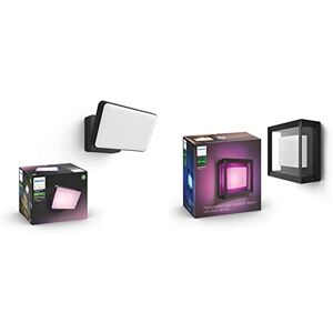 Philips Hue White & Color Ambiance Projecteur Extérieur DISCOVER Aluminium Noir, fonctionne avec Alexa, Google Assistant & Hue White & Color Applique murale Extérieure ECONIC en aluminium, Noir - Publicité