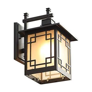 Waqihreu Lampe à montage mural extérieur chinois Luminaire étanche Lanterne carrée Éclairage de porche extérieur Applique murale E27 Prise avec câblage en verre dépoli pour la décoration de villa d'allée de j - Publicité