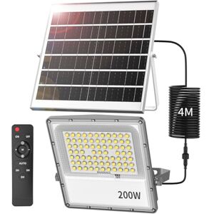 OUSFOT Lampes solaires d'extérieur avec télécommande 200W 18000 mAH Lampes solaires Applique solaire 72LED IP65 étanche Led projecteur solaire éclairage de sécurité avec 4m de câble pour arène jardin - Publicité