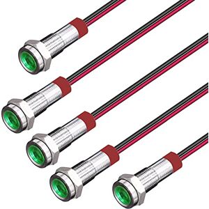 Gebildet 5pcs 6mm LED Métal Indicateur Lampe de Signalisation 3V-4.5V-5V-6V-7.5V-9V Étanche avec Fil,Vert - Publicité