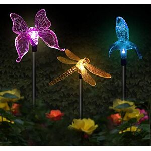 CDIYTOOL Lot de 3 lampes solaires de jardin d'extérieur à LED énergie solaire en forme de papillon, colibri, libellule, multicolores, changeantes, décoration, pour fête, pelouse, cour, allée, chemin - Publicité