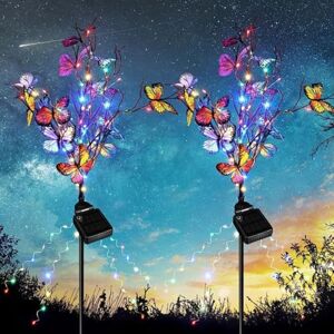 generic Lampes solaires de jardin, lumières solaires multicolores en forme de papillon sur piquet pour jardin, cour, patio - Publicité
