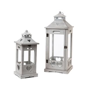 AMADEUS Set de 2 lanternes grises charmes cœur (1 modèle aléatoire - Autre Bois Amadeus 18x18 cm