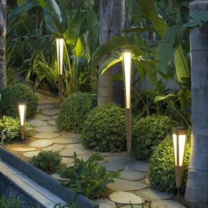 Borne exterieur Les Jardins TINKA TECKA-Torche d'exterieur LED a planter rechargeable & solaire Bois H120cm Bois