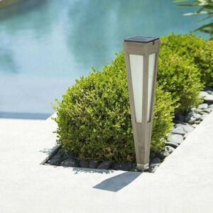 Borne exterieur Les Jardins TINKA TECKA-Torche d'exterieur LED a planter rechargeable & solaire Bois H52cm Gris