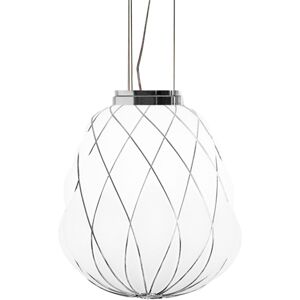 FONTANA ARTE lampe de suspension PINECONE Ø 30 cm (Blanc / Cage chromée - Verre soufflé et métal)