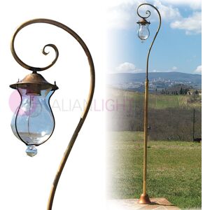 Febo Light Bacco Lampione Rustico H. 230 A 1 Luce In Ottone Anticato Per Esterno Giardino