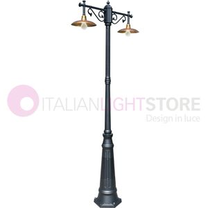 LIBERTI LAMP linea GARDEN Nike Antracite Lampione Da Giardino 2 Luci Con Piatti In Ottone Anticato