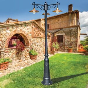 LIBERTI LAMP linea GARDEN Nike Antracite Lampione Da Giardino 3 Luci Con Piatti In Ottone Anticato