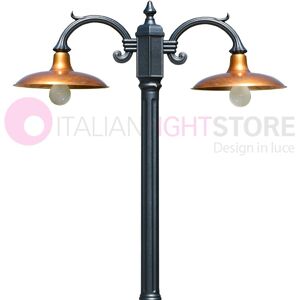 LIBERTI LAMP linea GARDEN Nike Antracite Lampione Da Giardino 2 Luci Con Piatti In Ottone Anticato