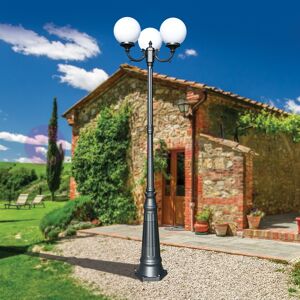 LIBERTI LAMP linea GARDEN Orione Antracite Lampione A 3 Luci Per Esterno Giardino Con Sfere Globi Policarbonato D.25