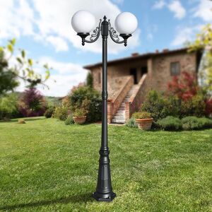 LIBERTI LAMP linea GARDEN Orione Antracite Lampione A 2 Luci Per Esterno Giardino Con Sfere Globi Policarbonato D.25