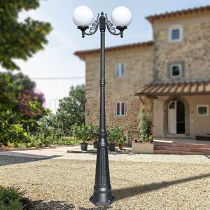 LIBERTI LAMP linea GARDEN Orione Antracite Lampione A 2 Luci Per Esterno Giardino Con Sfere Globi Policarbonato D.25