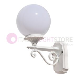 LIBERTI LAMP linea GARDEN Lisbona Lampada A Parete Applique Bianco Per Esterni Con Sfera Globo Policarbonato D.20 Opale