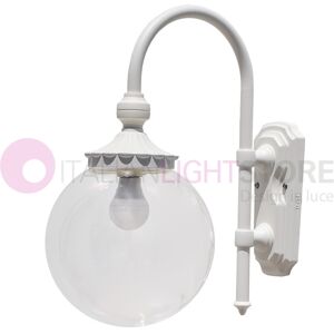 LIBERTI LAMP linea GARDEN Lisbona Lampada A Parete Applique Bianco Per Esterni Con Sfera Globo Policarbonato D.25 Trasparente