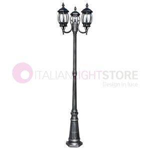 LIBERTI LAMP linea GARDEN Enea Lampione A 3 Luci H.212 In Alluminio Per Esterno Vialetto Giardino Nero-Argento