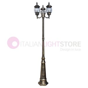 Liberti Lamp Linea Garden Enea Lampione A 3 Luci H.242 In Alluminio Per Esterno Viale Giardino Nero-oro