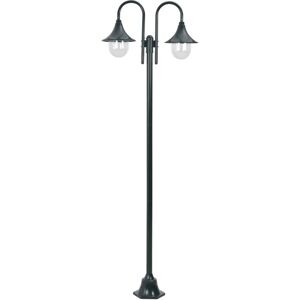 vidaXL Lampione da Giardino E27 220 cm Alluminio 2 Lampade Verde Scuro