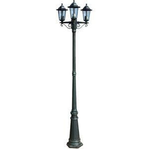 vidaXL Lampione da Giardino 3 Bracci 215 cm Verde Scuro/Nero Alluminio