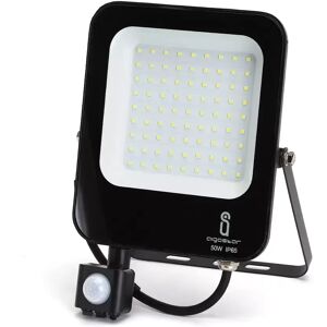 Faro proiettore Led 50W Nero da esterno IP65 Bianco freddo 6500K con sensore crepuscolare e di movimento Aigostar