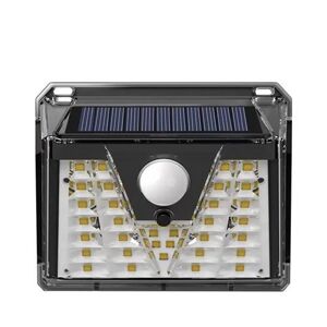 Applique 33 Led Nero con pannello solare IP44 Bianco freddo 6500K con sensore crepuscolare e di movimento Elbat