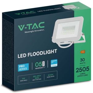 V-Tac Pro Vt-44030 Faro Led 30w Proiettore Chip Samsung Corpo Bianco Luce 6500k Ip65 - 10025