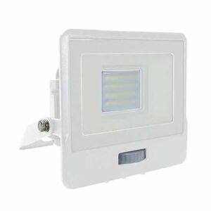 V-Tac Vt-128s Faro Led 20w Chip Samsung Con Sensore Di Movimento Pir E Crepuscolare Bianco Freddo 6500k Slim Alluminio Bianco Box Derivazione Ip65 - Sku 20273