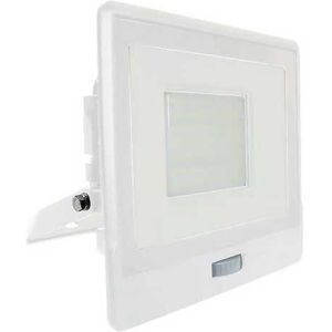 V-Tac Vt-158s Faro Led 50w Chip Samsung Con Sensore Di Movimento Pir E Crepuscolare Bianco Freddo 6500k Slim Alluminio Bianco Box Derivazione Ip65 - Sku 20279