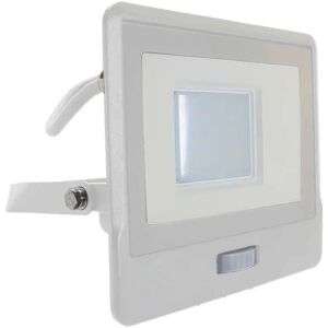 V-Tac Vt-138s-1 Faro Led 30w Chip Samsung Con Sensore Di Movimento Pir E Crepuscolare Luce 6500k Slim Alluminio Bianco Ip65 - Sku 20300